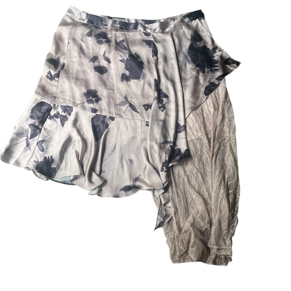 ASOS Floral Print Asymmetric Hem Skirt with Lace Inset Panel